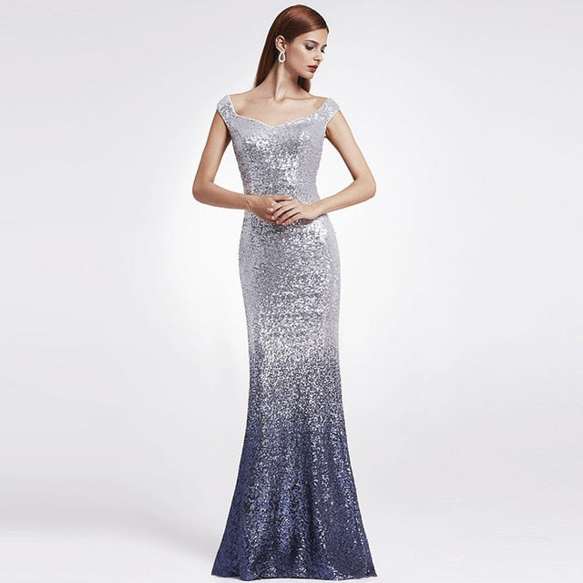 Evening Dress Long Sparkle Ever Pretty 2019 New V-Neck Women Elegant EP08999 Sequin Mermaid Maxi Gold Evening Party Gown Dress