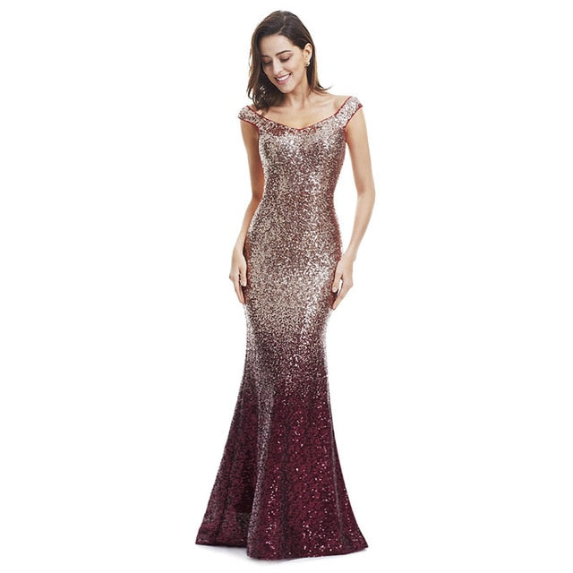 Evening Dress Long Sparkle Ever Pretty 2019 New V-Neck Women Elegant EP08999 Sequin Mermaid Maxi Gold Evening Party Gown Dress