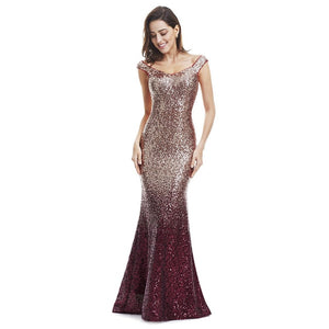 Evening Dress Long Sparkle Ever Pretty 2019 New V-Neck Women Elegant EP08999 Sequin Mermaid Maxi Gold Evening Party Gown Dress