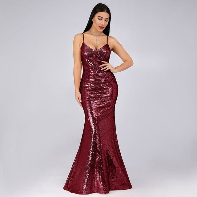 Evening Dress Long Sparkle Ever Pretty 2019 New V-Neck Women Elegant EP08999 Sequin Mermaid Maxi Gold Evening Party Gown Dress