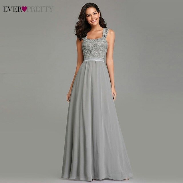 Burgundy Bridesmaid Dresses Elegant Long A-Line Chiffon Wedding Guest Dresses Ever Pretty EZ07704 Grey Simple Vestido Longo