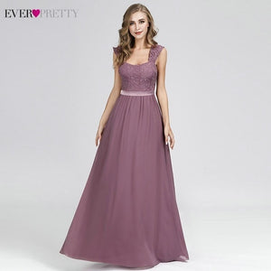 Burgundy Bridesmaid Dresses Elegant Long A-Line Chiffon Wedding Guest Dresses Ever Pretty EZ07704 Grey Simple Vestido Longo