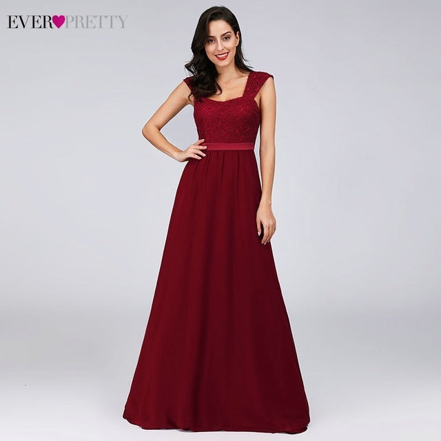 Burgundy Bridesmaid Dresses Elegant Long A-Line Chiffon Wedding Guest Dresses Ever Pretty EZ07704 Grey Simple Vestido Longo
