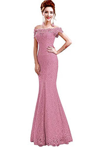 2019 Dusty Pink Long Evening Dress Party Women Lace Mermaid Boat Neck Evening Gown Beaded Formal Dresses Robe de Soiree Longue