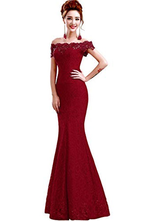 2019 Dusty Pink Long Evening Dress Party Women Lace Mermaid Boat Neck Evening Gown Beaded Formal Dresses Robe de Soiree Longue