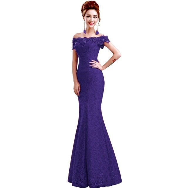 2019 Dusty Pink Long Evening Dress Party Women Lace Mermaid Boat Neck Evening Gown Beaded Formal Dresses Robe de Soiree Longue