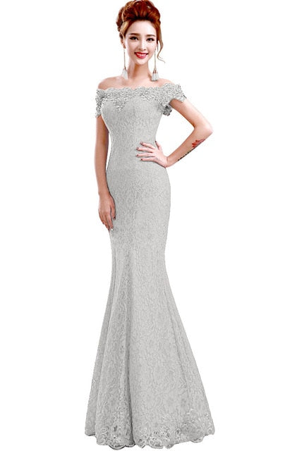 2019 Dusty Pink Long Evening Dress Party Women Lace Mermaid Boat Neck Evening Gown Beaded Formal Dresses Robe de Soiree Longue