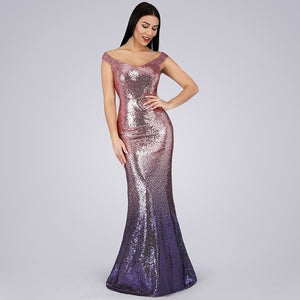 Evening Dress Long Sparkle 2019 New V-Neck Women Elegant EB29998 Sequin Mermaid Maxi Evening Party Gown Dress abendkleider 2019