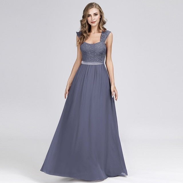 Burgundy Bridesmaid Dresses Elegant Long A-Line Chiffon Wedding Guest Dresses Ever Pretty EZ07704 Grey Simple Vestido Longo