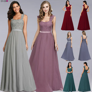 Burgundy Bridesmaid Dresses Elegant Long A-Line Chiffon Wedding Guest Dresses Ever Pretty EZ07704 Grey Simple Vestido Longo
